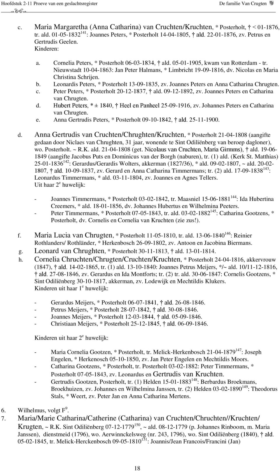 Nicolas en Maria Christina Schrijen. b. Leonardis Peters, * Posterholt 13-09-1835, zv. Joannes Peters en Anna Catharina Chrugten. c. Peter Peters, * Posterholt 20-12-1837, ald. 09-12-1892, zv.