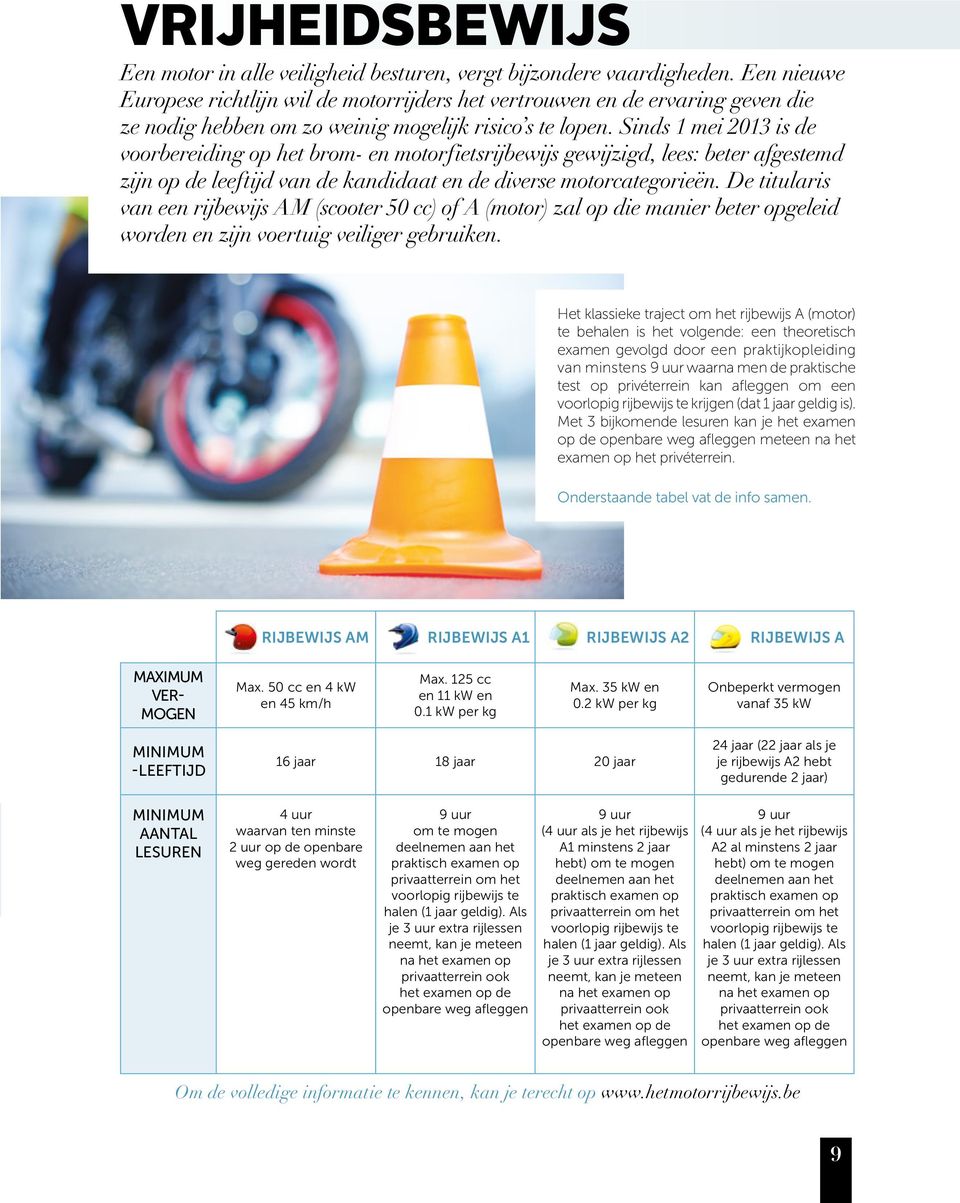 Sinds 1 mei 2013 is de voorbereiding op het brom- en motorfietsrijbewijs gewijzigd, lees: beter afgestemd zijn op de leeftijd van de kandidaat en de diverse motorcategorieën.