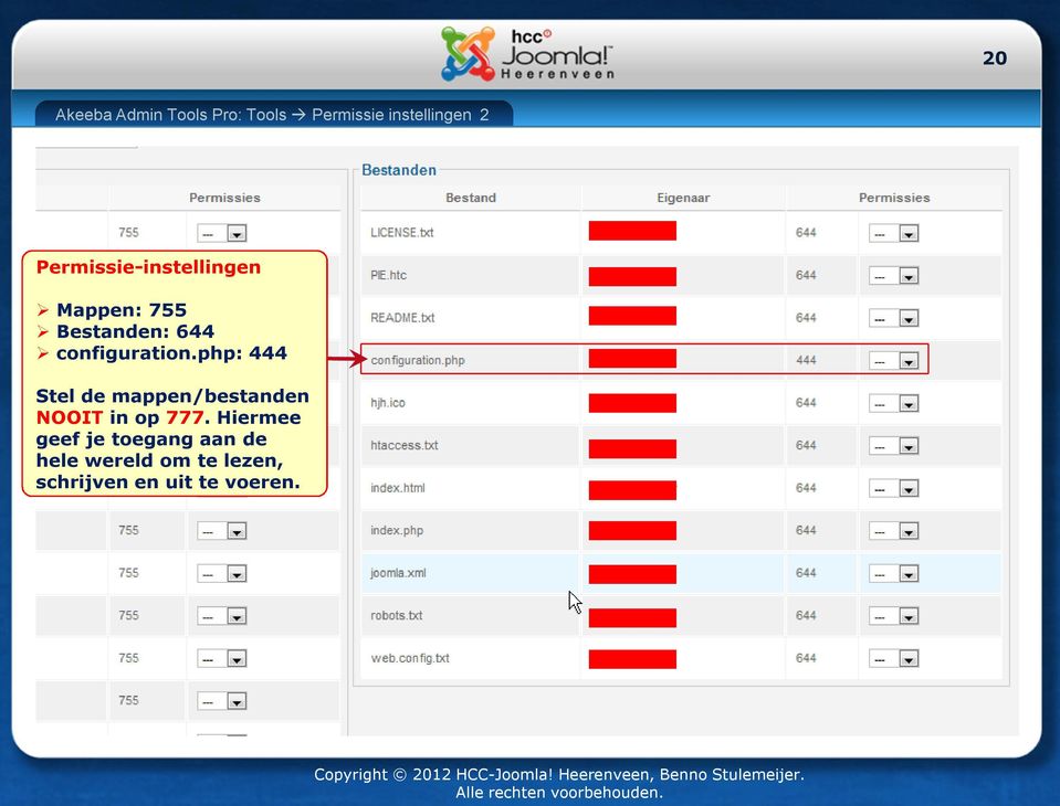 php: 444 Stel de mappen/bestanden NOOIT in op 777.