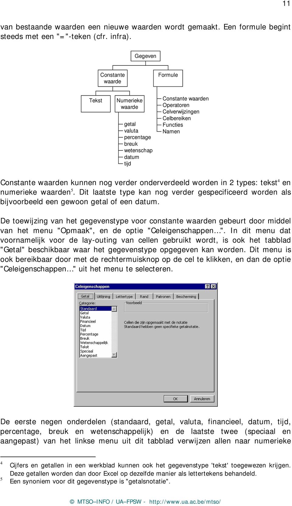 kunnen nog verder onderverdeeld worden in 2 types: tekst 4 en numerieke waarden 5. Dit laatste type kan nog verder gespecificeerd worden als bijvoorbeeld een gewoon getal of een datum.