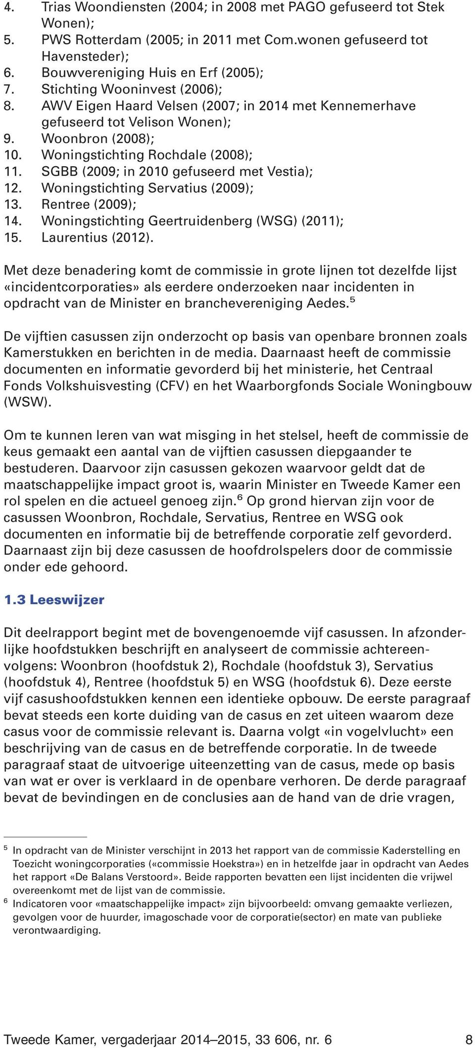 SGBB (2009; in 2010 gefuseerd met Vestia); 12. Woningstichting Servatius (2009); 13. Rentree (2009); 14. Woningstichting Geertruidenberg (WSG) (2011); 15. Laurentius (2012).