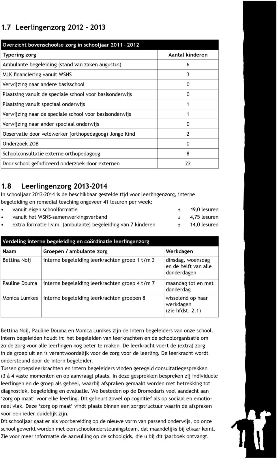 Verwijzing naar ander speciaal onderwijs 0 Observatie door veldwerker (orthopedagoog) Jonge Kind 2 Onderzoek ZOB 0 Schoolconsultatie externe orthopedagoog 8 Door school geïndiceerd onderzoek door