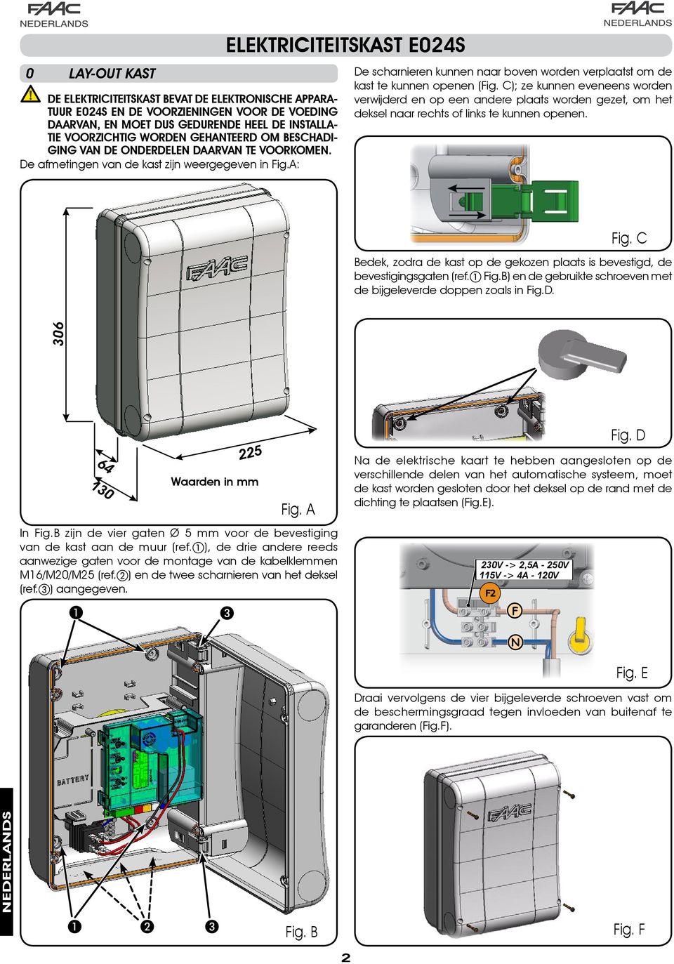 A: ELEKTRICITEITSKAST E024S De scharnieren kunnen naar boven worden verplaatst om de kast te kunnen openen (Fig.