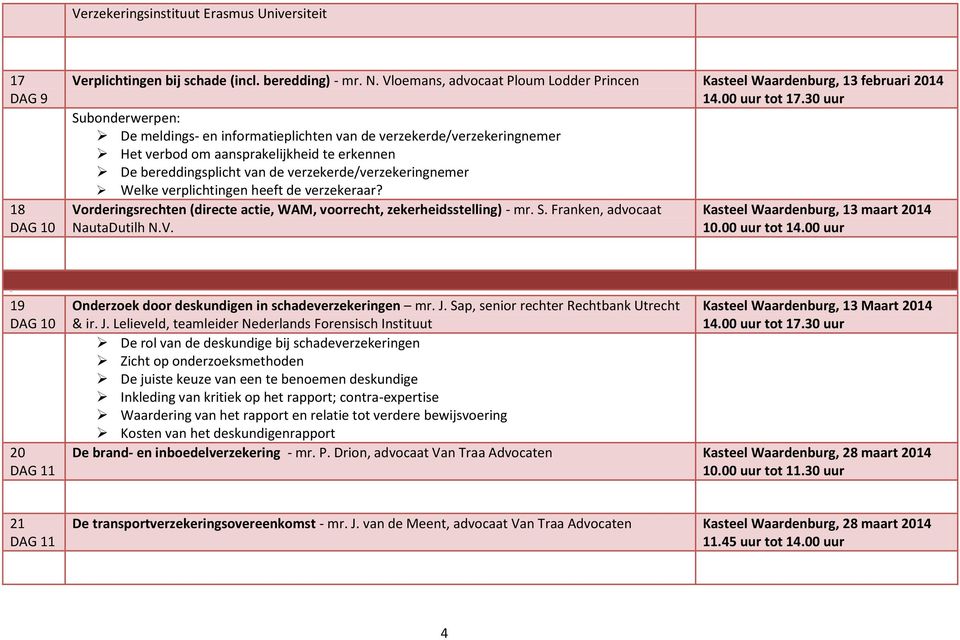 erkennen De bereddingsplicht van de verzekerde/verzekeringnemer Welke verplichtingen heeft de verzekeraar? Vorderingsrechten (directe actie, WAM, voorrecht, zekerheidsstelling) - mr. S.