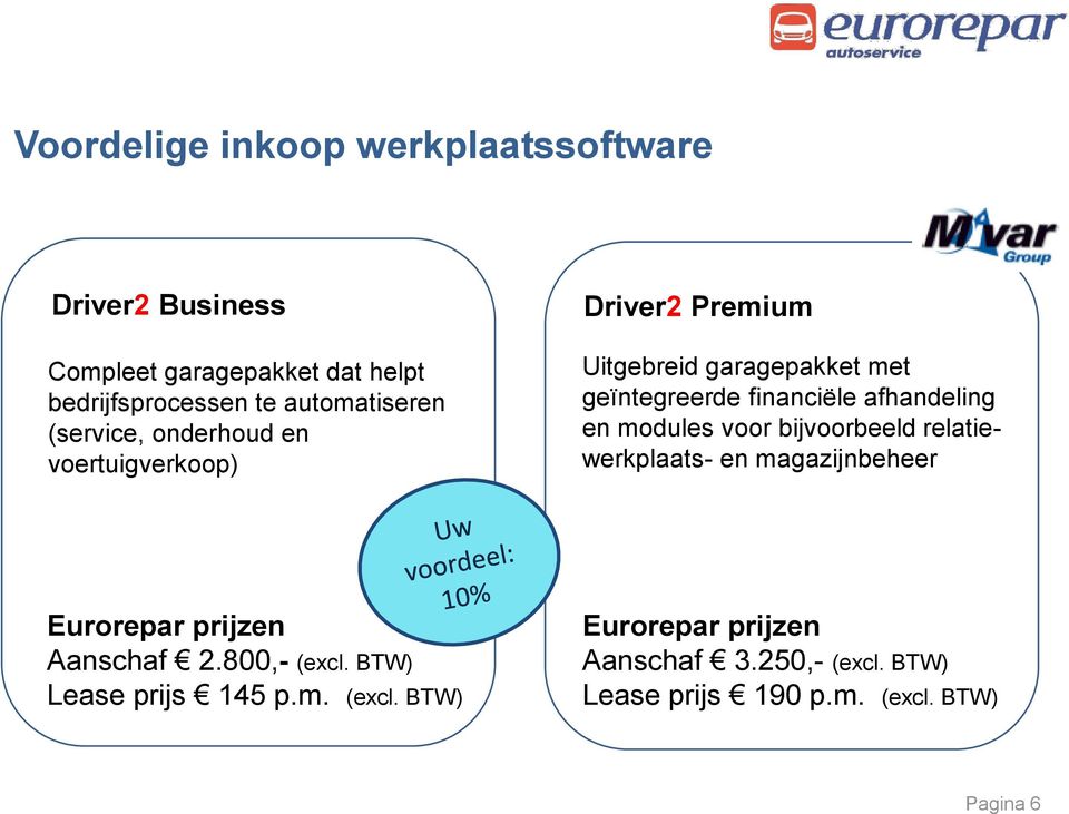 financiële afhandeling en modules voor bijvoorbeeld relatiewerkplaats- en magazijnbeheer Eurorepar prijzen Aanschaf 2.