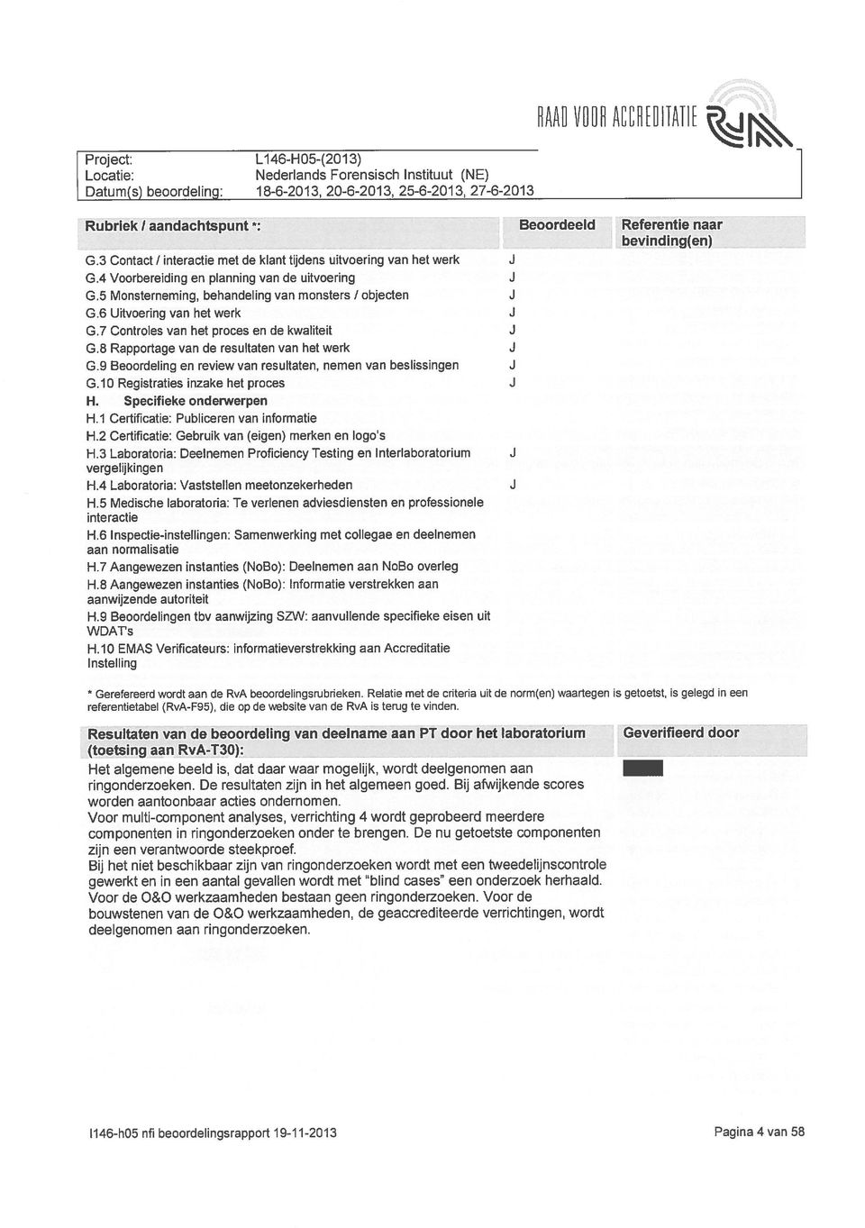 6 Uitvoering van het werk G.7 Controles van het proces en de kwaliteit G.8 Rapportage van de resultaten van het werk G.