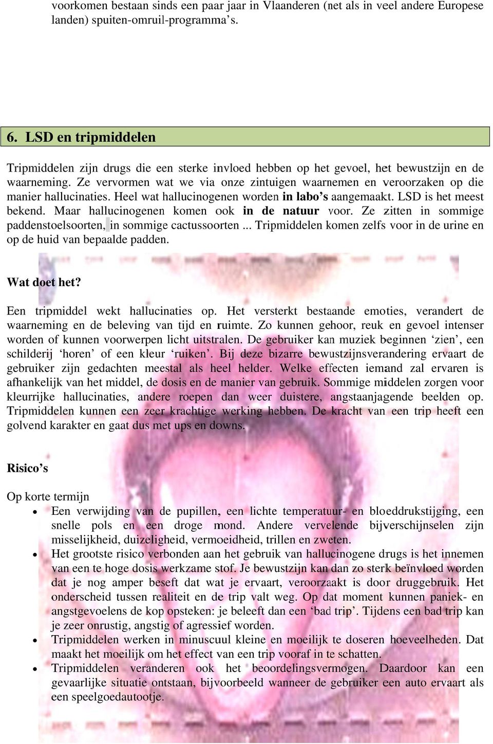 Ze vervormen wat we via onze zintuigen waarnemen en veroorzaken op die manier hallucinaties. Heel wat hallucinoge enen worden in labo s aangemaakt. LSD is het meest bekend.