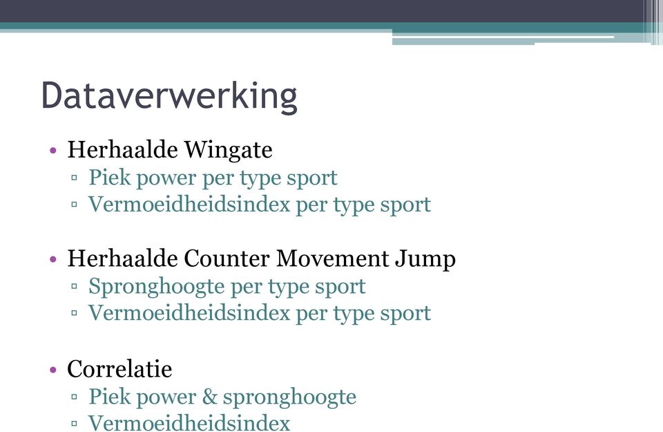 Jump Spronghoogte per type sport Vermoeidheidsindex per type