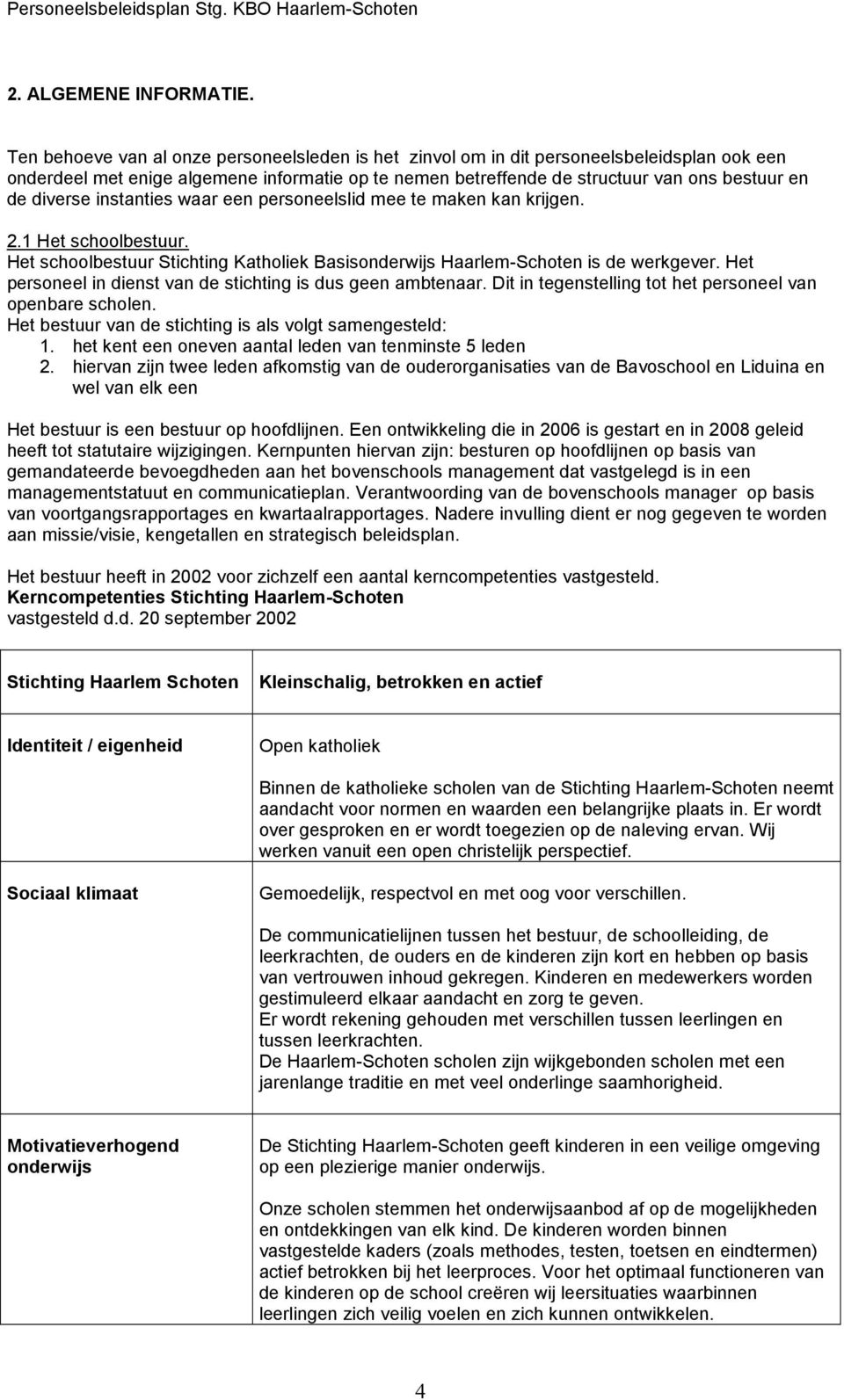 diverse instanties waar een personeelslid mee te maken kan krijgen. 2.1 Het schoolbestuur. Het schoolbestuur Stichting Katholiek Basisonderwijs Haarlem-Schoten is de werkgever.