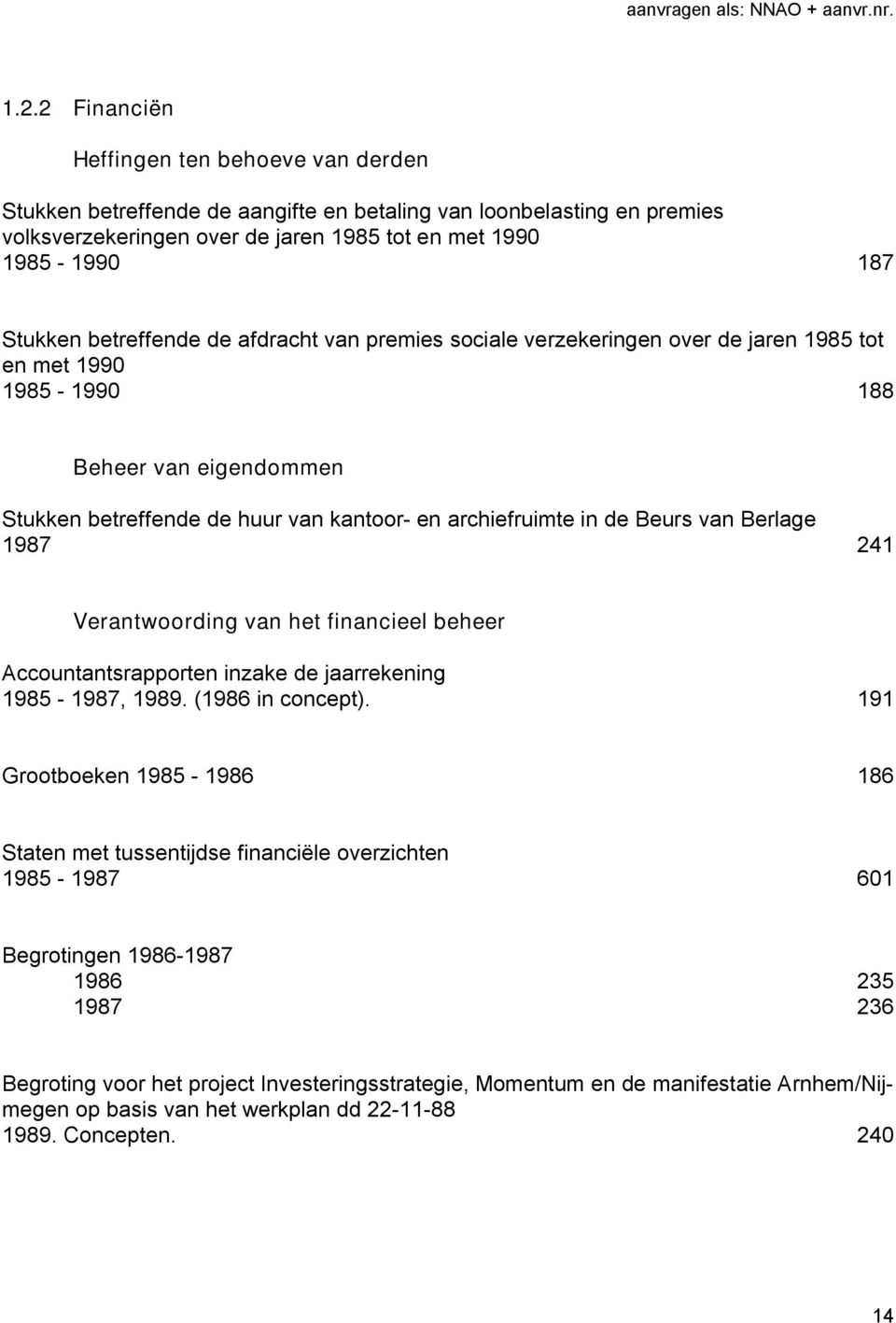 van Berlage 1987 241 Verantwoording van het financieel beheer Accountantsrapporten inzake de jaarrekening 1985-1987, 1989. (1986 in concept).