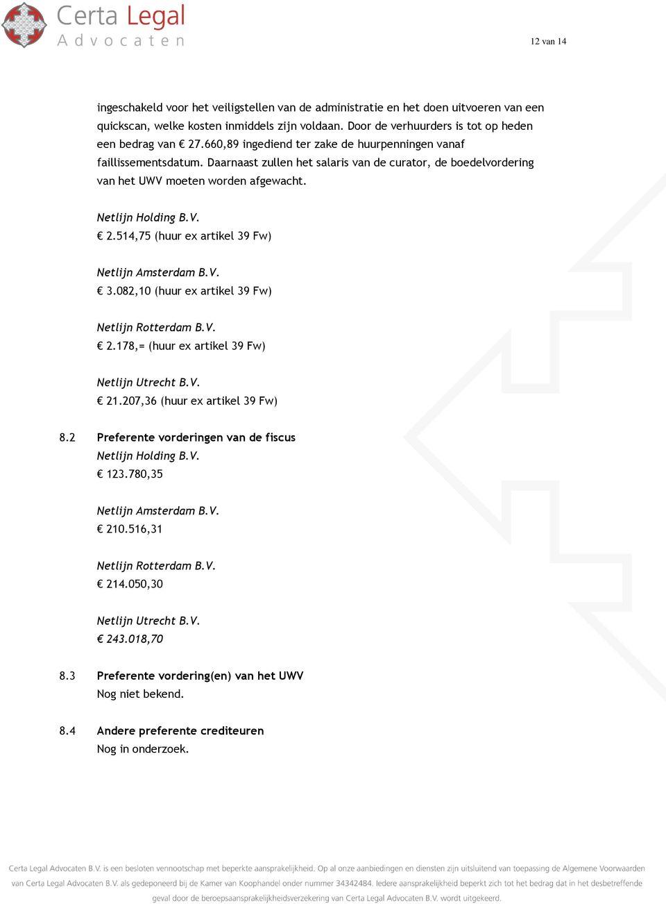 514,75 (huur ex artikel 39 Fw) Netlijn Amsterdam B.V. 3.082,10 (huur ex artikel 39 Fw) Netlijn Rotterdam B.V. 2.178,= (huur ex artikel 39 Fw) Netlijn Utrecht B.V. 21.207,36 (huur ex artikel 39 Fw) 8.