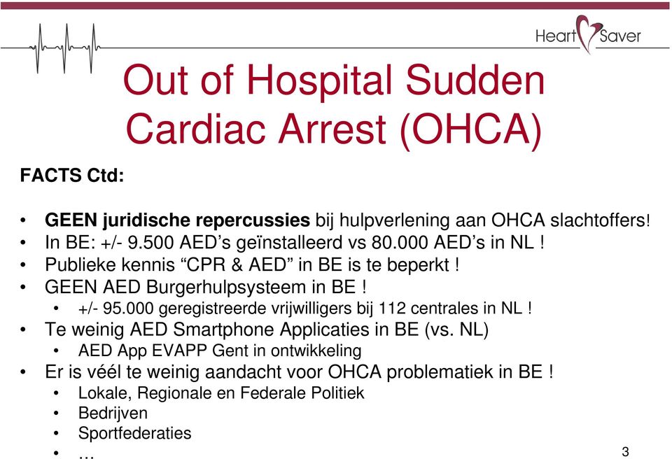 GEEN AED Burgerhulpsysteem in BE! +/- 95.000 geregistreerde vrijwilligers bij 112 centrales in NL!