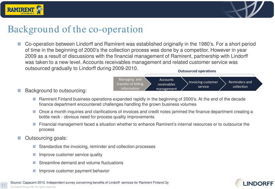 However in year 2009 as a result of discussions with the financial management of Ramirent, partnership with Lindorff was taken to a new level.