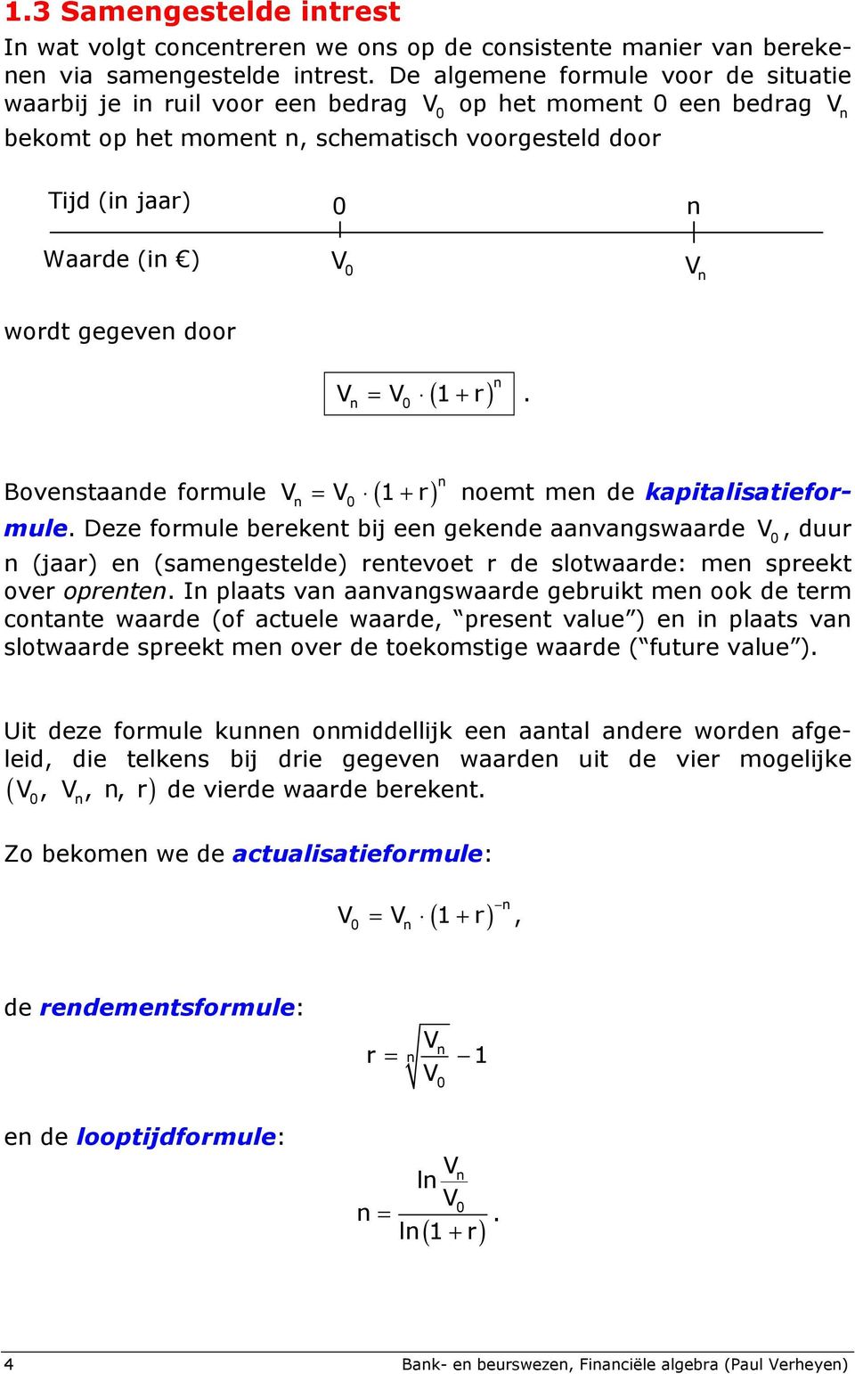 gegeven door ( ) V = V 1 + r n. n 0 Bovenstnde formule ( ) n 0 V = V 1 + r n noemt men de kpitlistieformule.