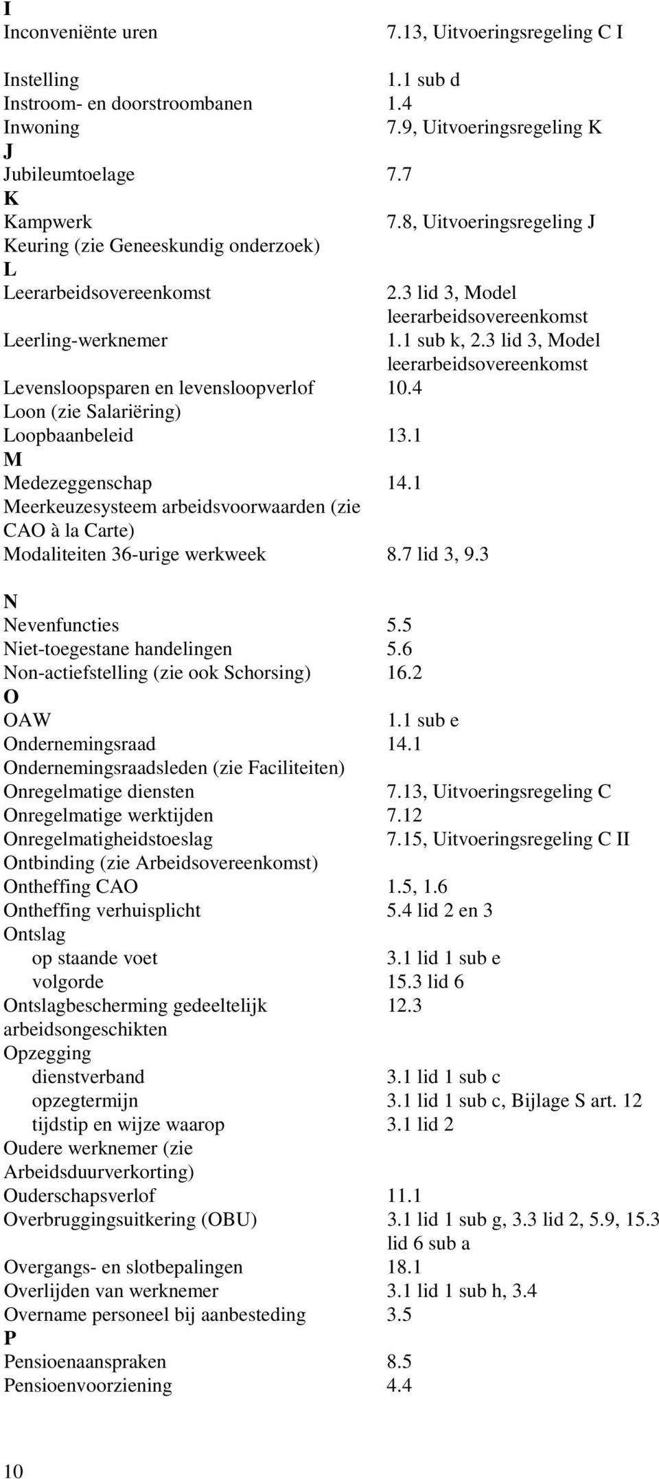 3 lid 3, Model leerarbeidsovereenkomst Levensloopsparen en levensloopverlof 10.4 Loon (zie Salariëring) Loopbaanbeleid 13.1 M Medezeggenschap 14.