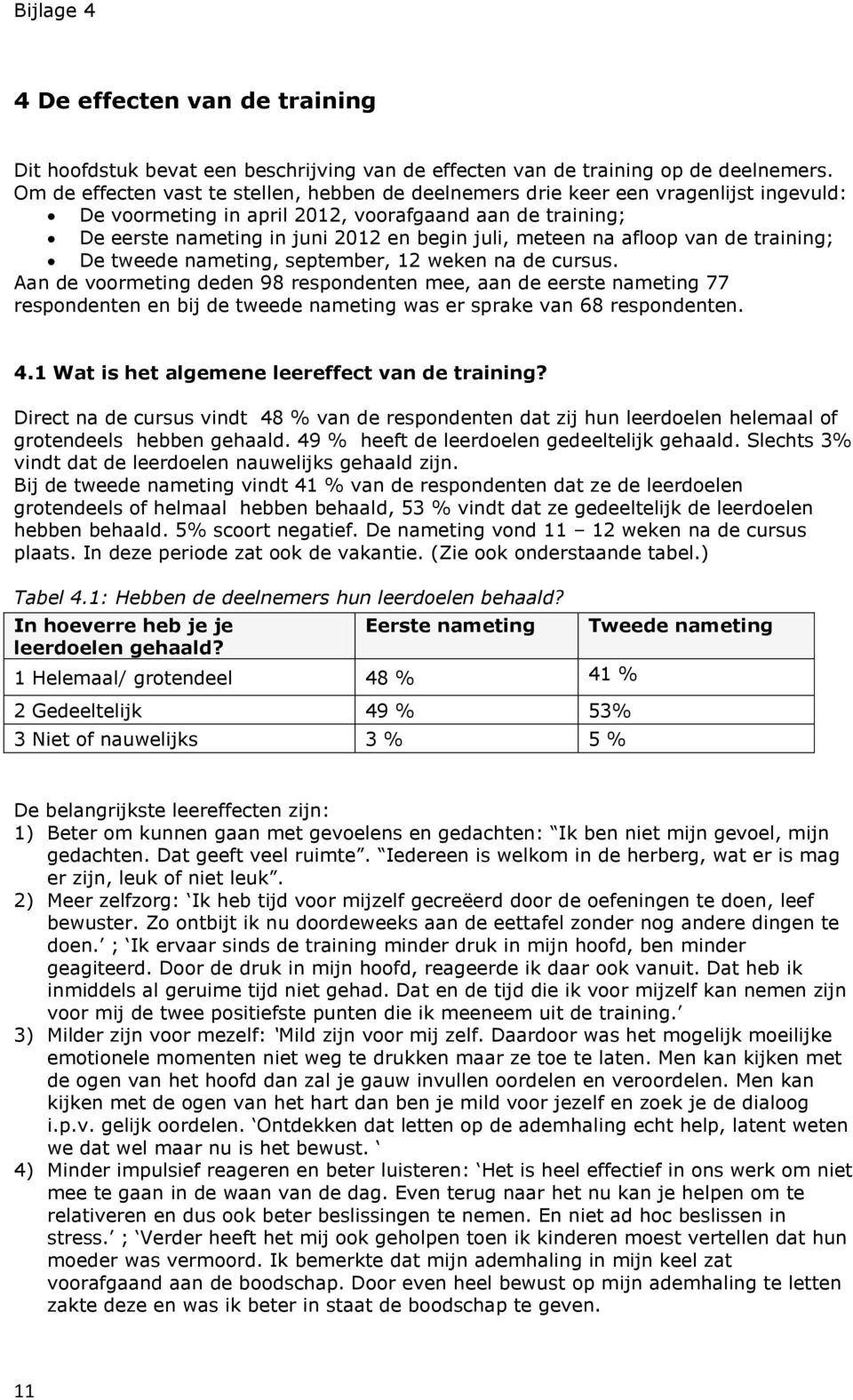 meteen na afloop van de training; De tweede nameting, september, 12 weken na de cursus.