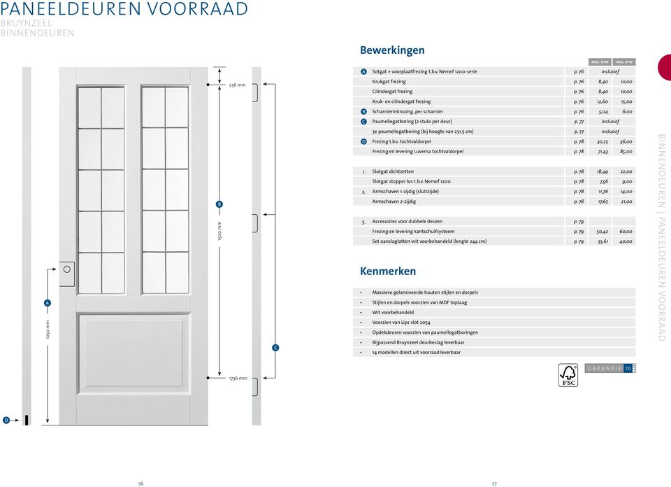 Nemef 1200-serie 236 mm Krukgat frezing ilindergat frezing Kruk- en cilindergat frezing 12,60 15,00 Scharnierinkrozing, per scharnier 5,04 6,00 Paumellegatboring (2 stuks per deur) 1050 mm 1500 mm D