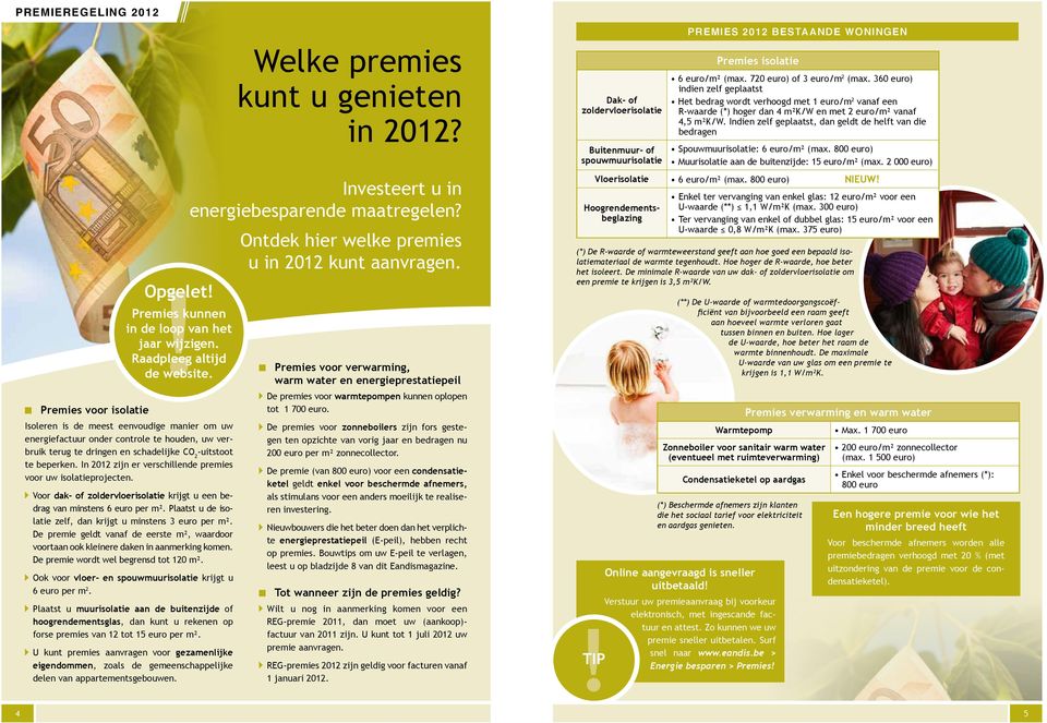 In 2012 zijn er verschillende premies voor uw isolatieprojecten. Voor dak- of zoldervloerisolatie krijgt u een bedrag van minstens 6 euro per m².