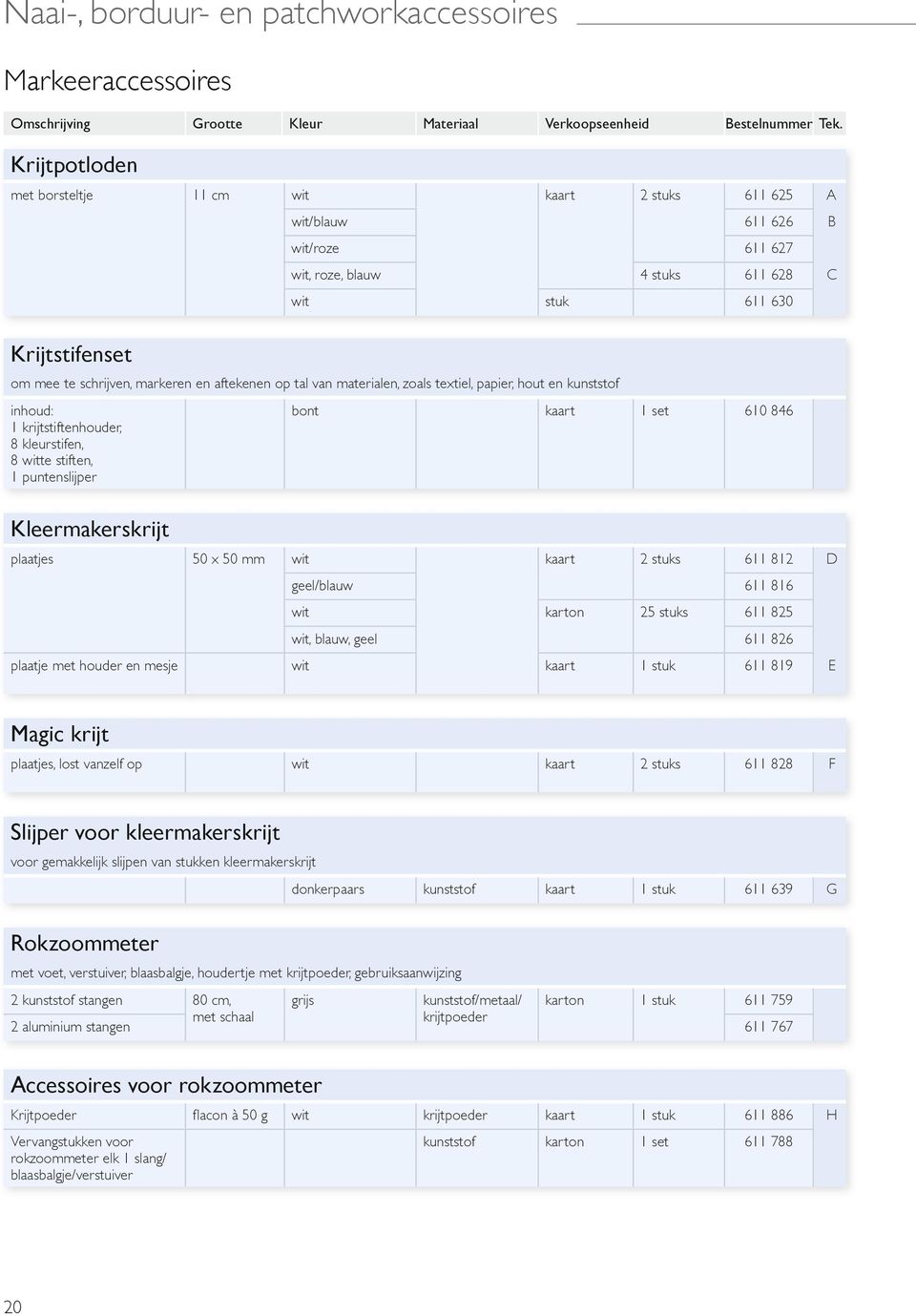 zoals textiel, papier, hout en inhoud: 1 krijtstiftenhouder, 8 kleurstifen, 8 witte stiften, 1 puntenslijper bont 1 set 610 846 wit 2 s 611 812 Kleermakerskrijt plaatjes 50 x 50 mm geel/blauw 611 816