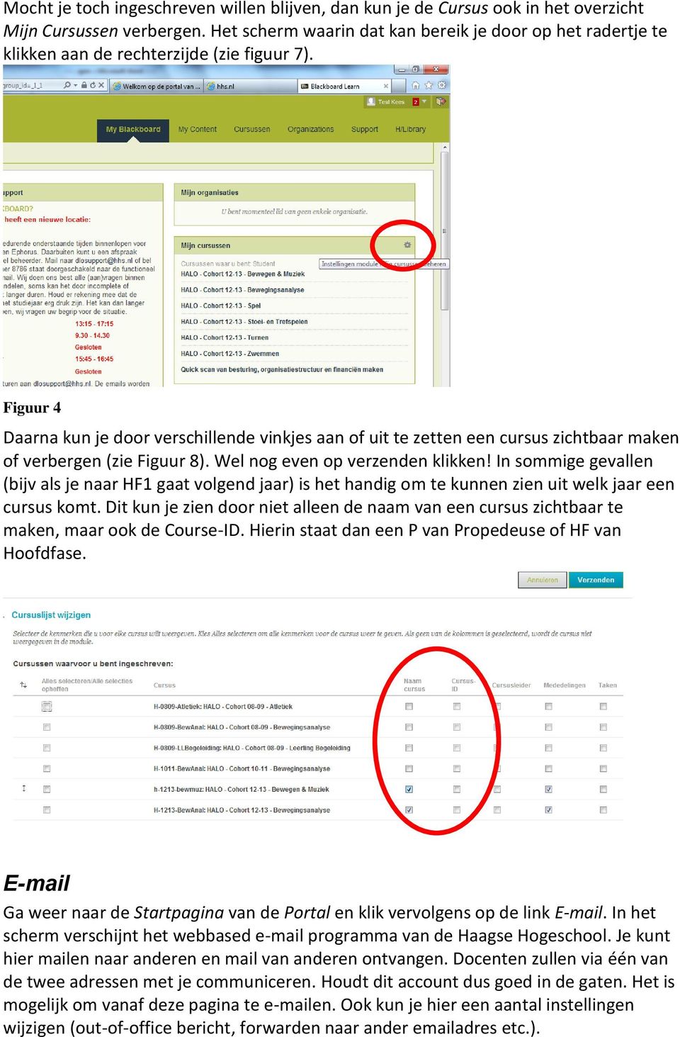 Figuur 4 Daarna kun je door verschillende vinkjes aan of uit te zetten een cursus zichtbaar maken of verbergen (zie Figuur 8). Wel nog even op verzenden klikken!