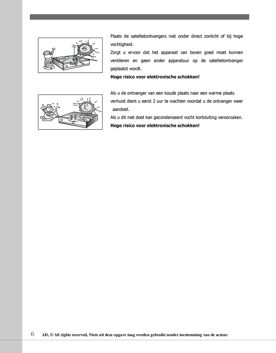 Hoge risico voor elektronische schokken!