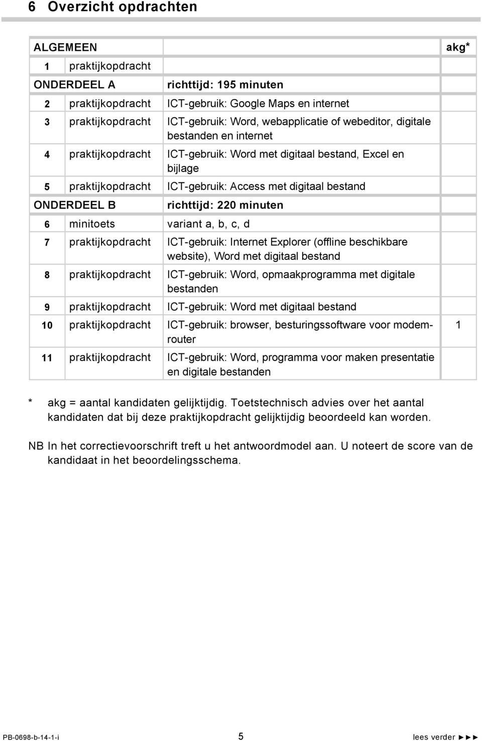 richttijd: 220 minuten 6 minitoets variant a, b, c, d 7 praktijkopdracht ICT-gebruik: Internet Explorer (offline beschikbare website), Word met digitaal bestand 8 praktijkopdracht ICT-gebruik: Word,