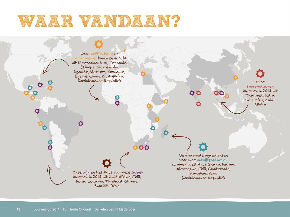 Dominicaanse Republiek Onze kookproducten kwamen in 2014 uit Thailand, India, Sri Lanka, Zuid- Afrika Onze wijn en het fruit voor onze sappen kwamen in