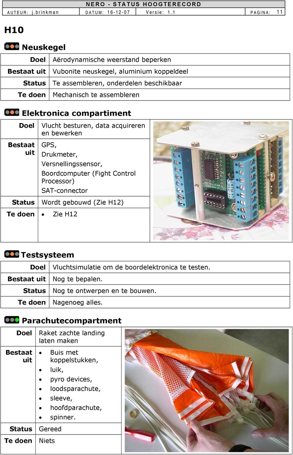 assembleren Elektronica compartiment Doel Vlucht besturen, data acquireren en bewerken GPS, Drukmeter, Versnellingssensor, Boordcomputer (Fight Control Processor) SAT-connector Status