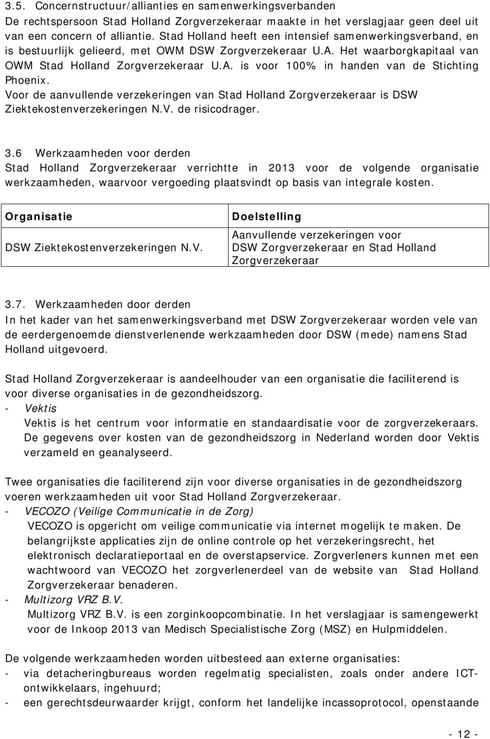 Voor de aanvullende verzekeringen van Stad Holland Zorgverzekeraar is DSW Ziektekostenverzekeringen N.V. de risicodrager. 3.