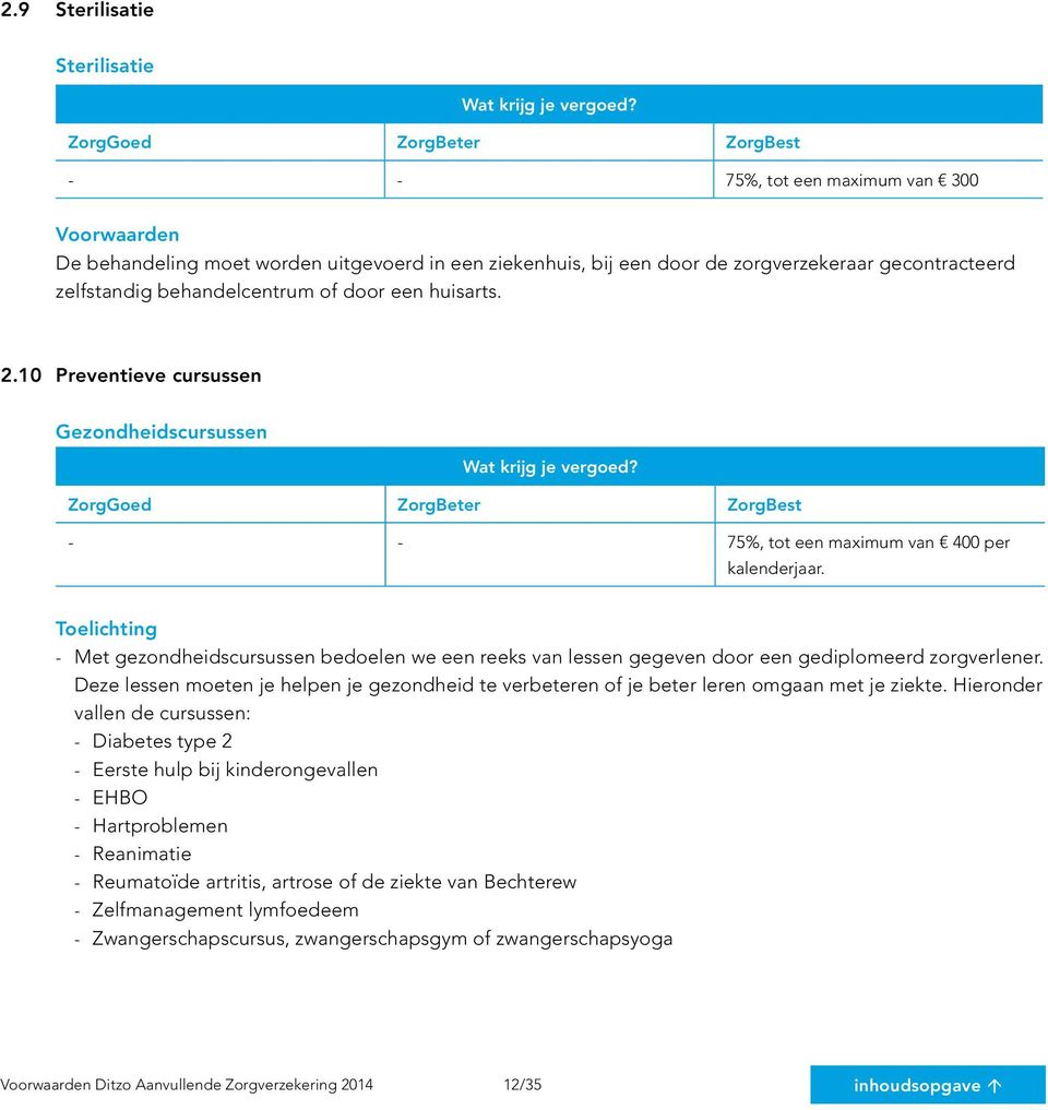 Toelichting - Met gezondheidscursussen bedoelen we een reeks van lessen gegeven door een gediplomeerd zorgverlener.