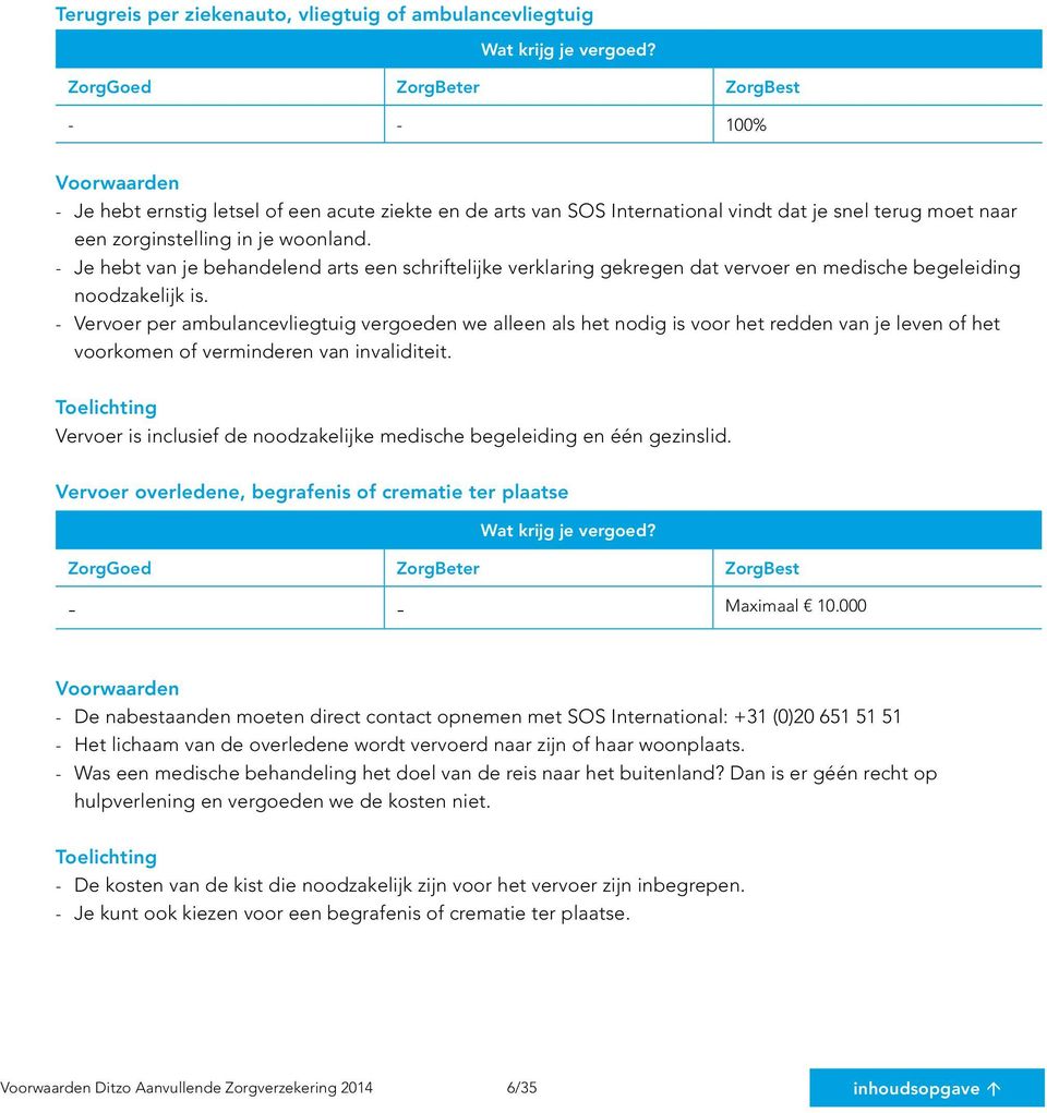 - Vervoer per ambulancevliegtuig vergoeden we alleen als het nodig is voor het redden van je leven of het voorkomen of verminderen van invaliditeit.