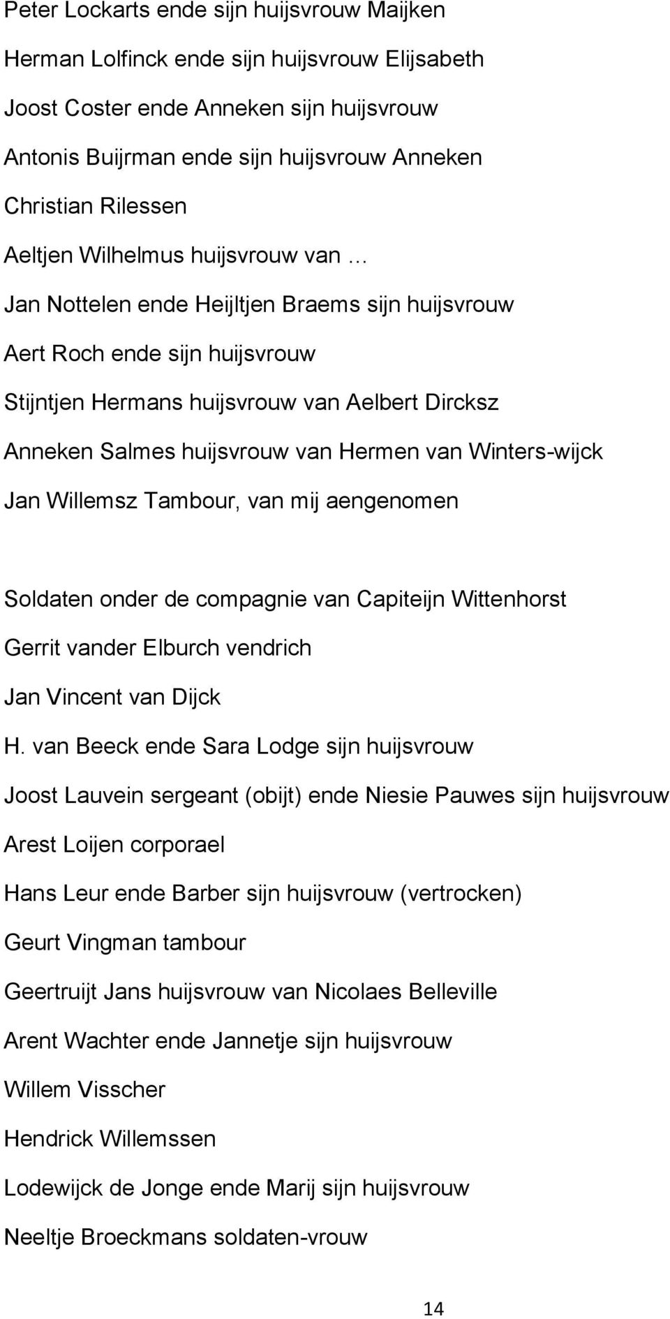 Hermen van Winters-wijck Jan Willemsz Tambour, van mij aengenomen Soldaten onder de compagnie van Capiteijn Wittenhorst Gerrit vander Elburch vendrich Jan Vincent van Dijck H.