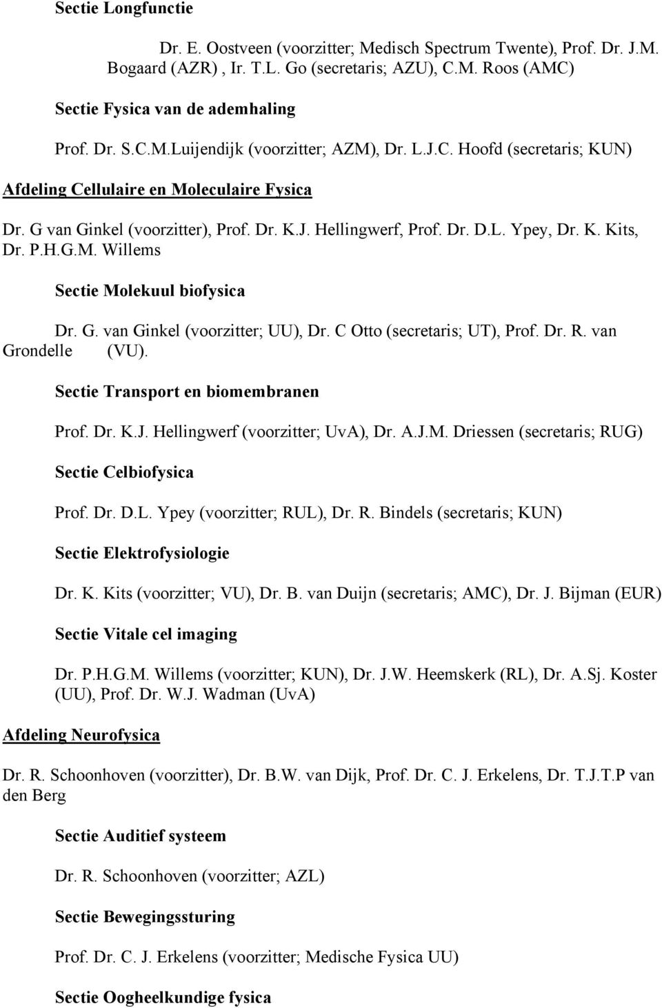 G. van Ginkel (voorzitter; UU), Dr. C Otto (secretaris; UT), Prof. Dr. R. van Grondelle (VU). Sectie Transport en biomembranen Prof. Dr. K.J. Hellingwerf (voorzitter; UvA), Dr. A.J.M.