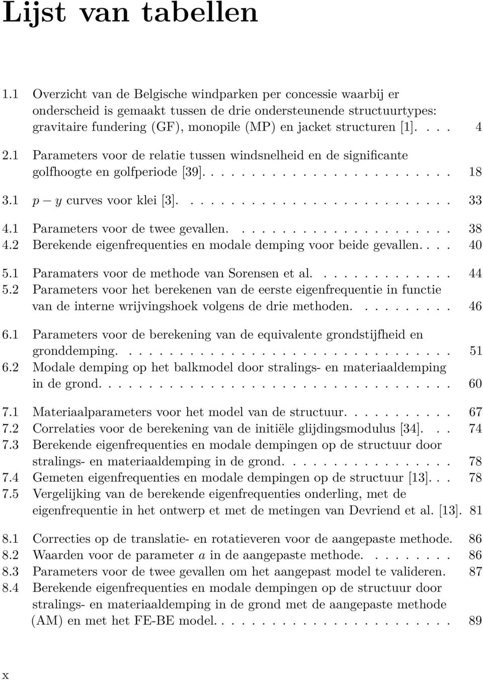 ... 4 2.1 Parameters voor de relatie tussen windsnelheid en de significante golfhoogte en golfperiode [39]......................... 18 3.1 p y curves voor klei [3]........................... 33 4.