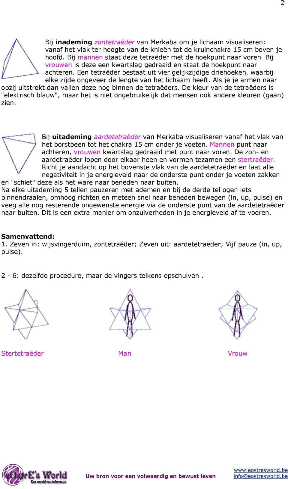 Een tetraëder bestaat uit vier gelijkzijdige driehoeken, waarbij elke zijde ongeveer de lengte van het lichaam heeft. Als je je armen naar opzij uitstrekt dan vallen deze nog binnen de tetraëders.