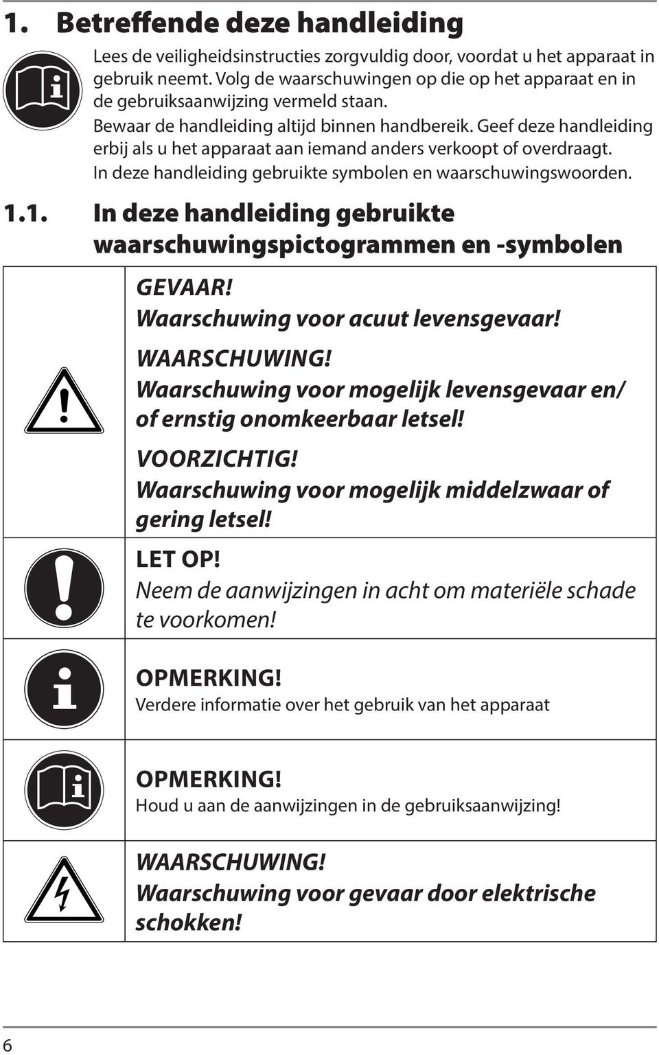 Geef deze handleiding erbij als u het apparaat aan iemand anders verkoopt of overdraagt. In deze handleiding gebruikte symbolen en waarschuwingswoorden. 1.