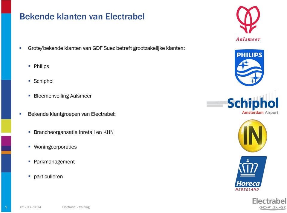 Aalsmeer Bekende klantgroepen van Electrabel: Brancheorgansatie