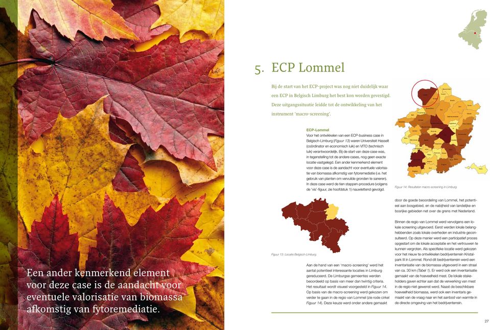 ECP-Lommel Voor het ontwikkelen van een ECP-business case in Belgisch-Limburg (Figuur 13) waren Universiteit Hasselt (coördinator en economisch luik) en VITO (technisch luik) verantwoordelijk.