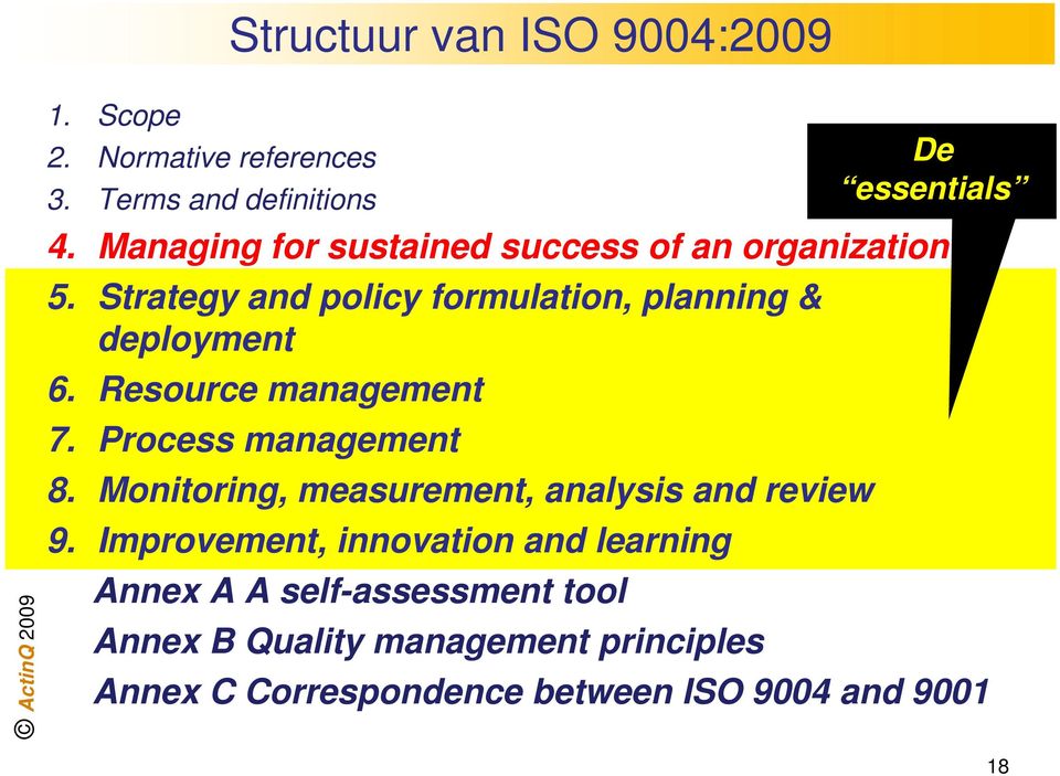 Resource management 7. Process management 8. Monitoring, measurement, analysis and review 9.