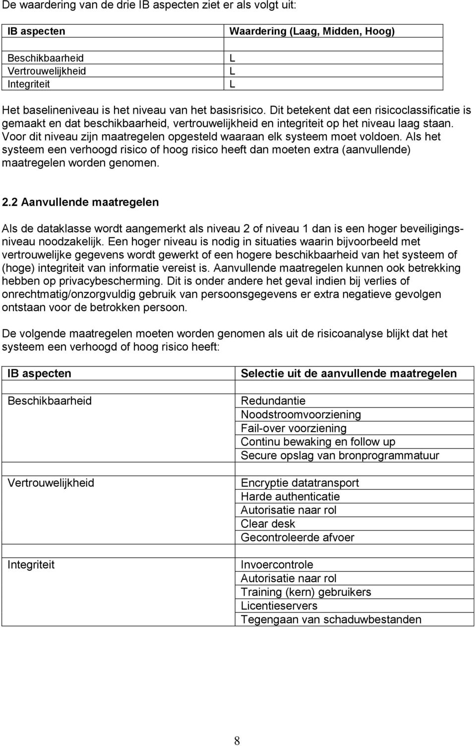 Voor dit niveau zijn maatregelen opgesteld waaraan elk systeem moet voldoen. Als het systeem een verhoogd risico of hoog risico heeft dan moeten extra (aanvullende) maatregelen worden genomen. 2.