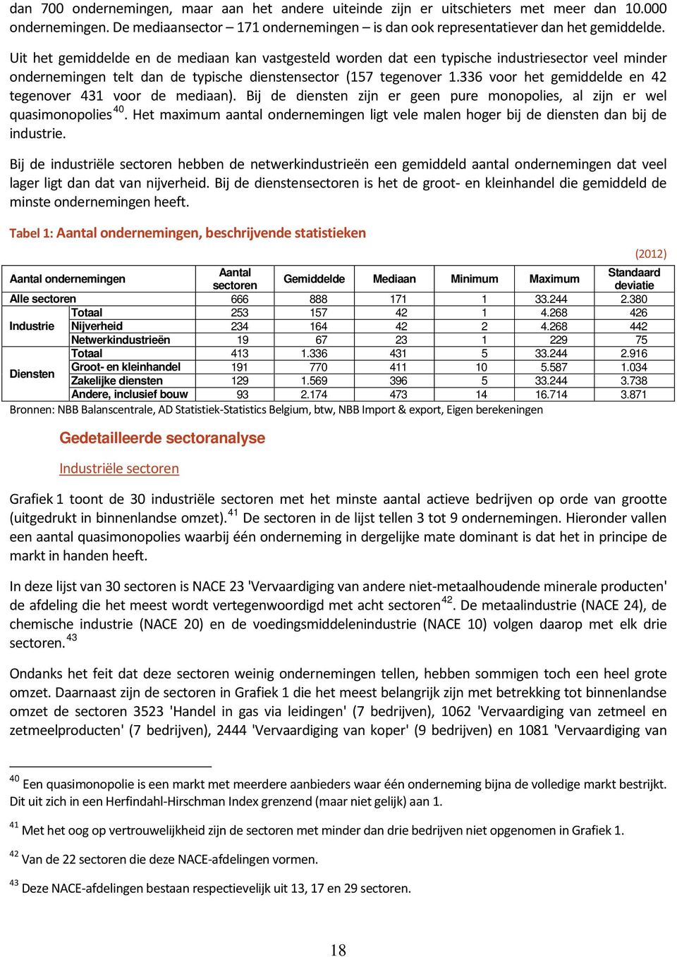 336 voor het gemiddelde en 42 tegenover 431 voor de mediaan). Bij de diensten zijn er geen pure monopolies, al zijn er wel quasimonopolies 40.