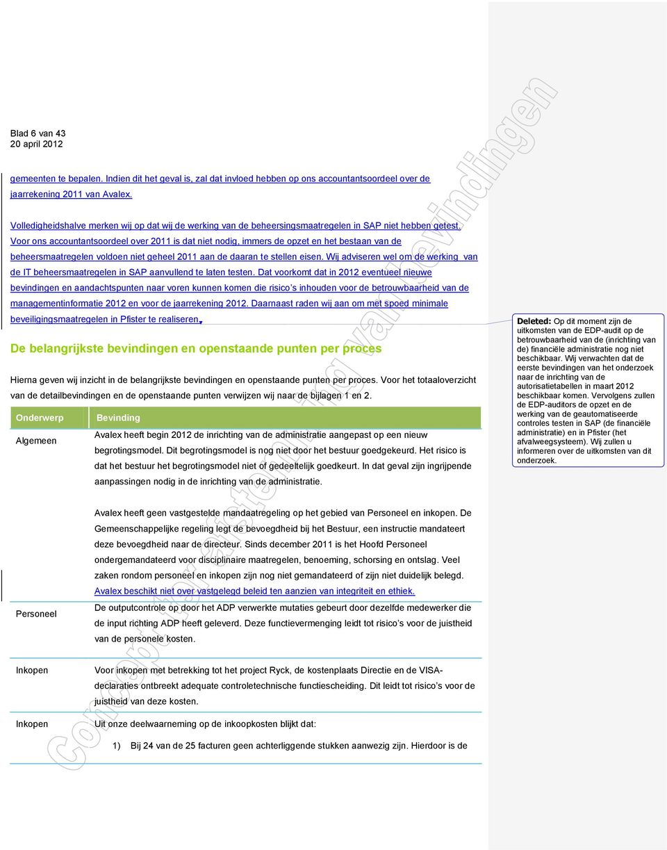 Voor ons accountantsoordeel over 2011 is dat niet nodig, immers de opzet en het bestaan van de beheersmaatregelen voldoen niet geheel 2011 aan de daaran te stellen eisen.
