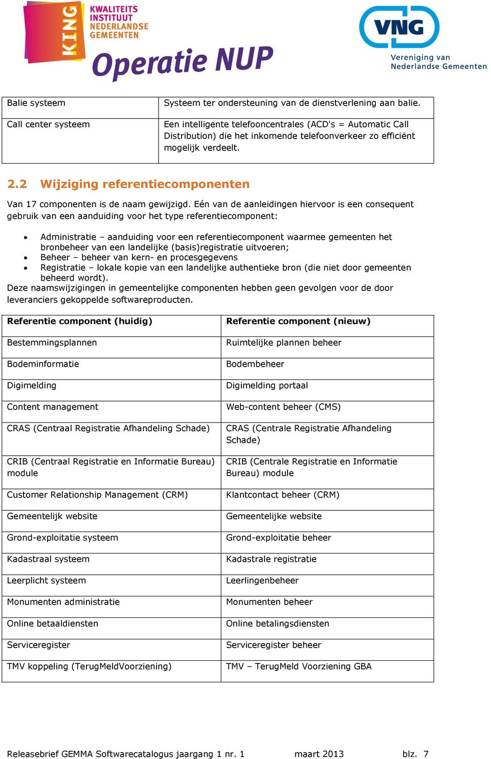 2 Wijziging referentiecomponenten Van 17 componenten is de naam gewijzigd.