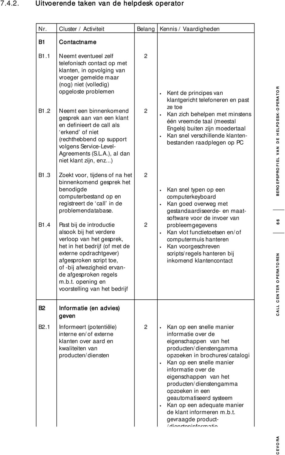 2 Neemt een binnenkomend gesprek aan van een klant en definieert de call als erkend of niet (rechthebbend op support volgens Service-Level- Agreements (S.L.A.), al dan niet klant zijn, enz...) B1.