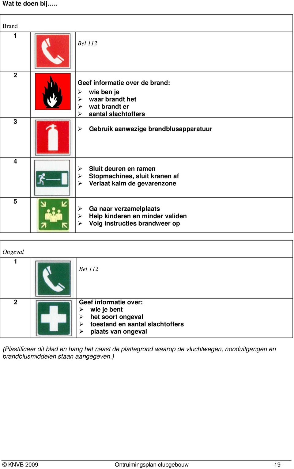 Sluit deuren en ramen Stopmachines, sluit kranen af Verlaat kalm de gevarenzone 5 Ga naar verzamelplaats Help kinderen en minder validen Volg instructies