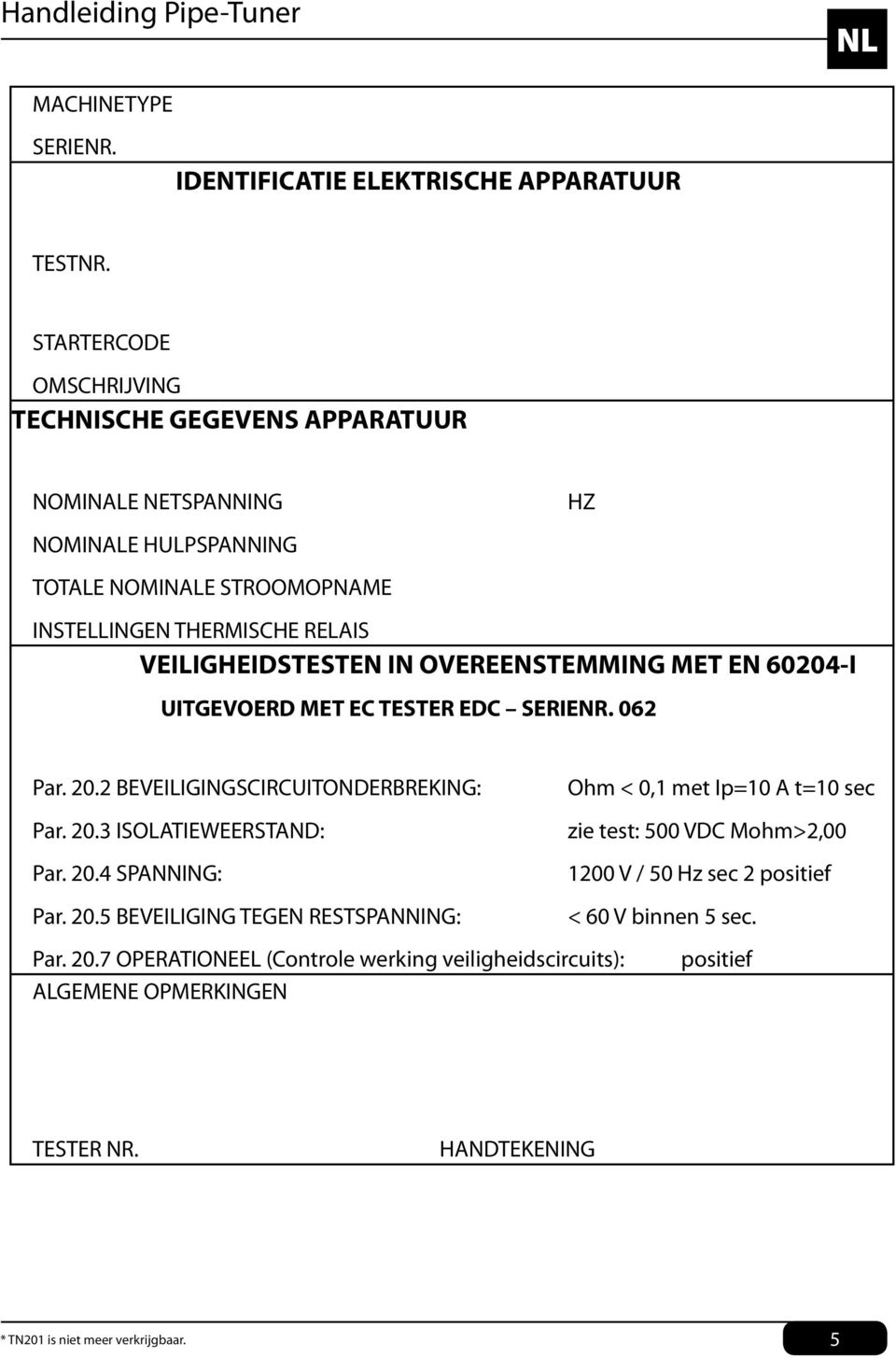 IN OVEREENSTEMMING MET EN 6004-I UITGEVOERD MET EC TESTER EDC SERIENR. 06