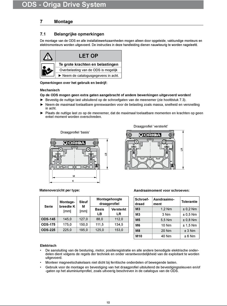 De instructies in deze handleiding dienen nauwkeurig te worden nageleefd. LET OP Te grote krachten en belastingen Overbelasting van de ODS is mogelijk Neem de catalogusgegevens in acht.