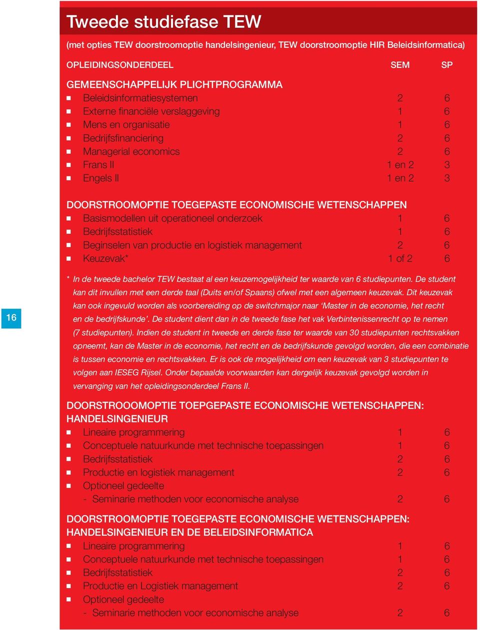 uit operatioeel oderzoek 1 6 Bedrijfsstatistiek 1 6 Begisele va productie e logistiek maagemet 2 6 Keuzevak* 1 of 2 6 16 * I de tweede bachelor TEW bestaat al ee keuzemogelijkheid ter waarde va 6