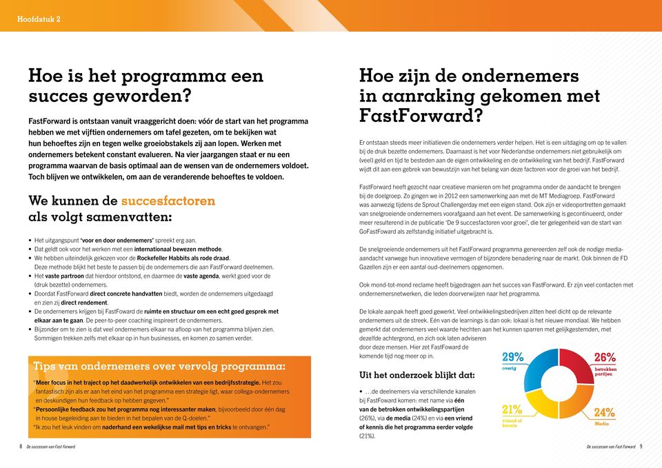 groeiobstakels zij aan lopen. Werken met ondernemers betekent constant evalueren. Na vier jaargangen staat er nu een programma waarvan de basis optimaal aan de wensen van de ondernemers voldoet.