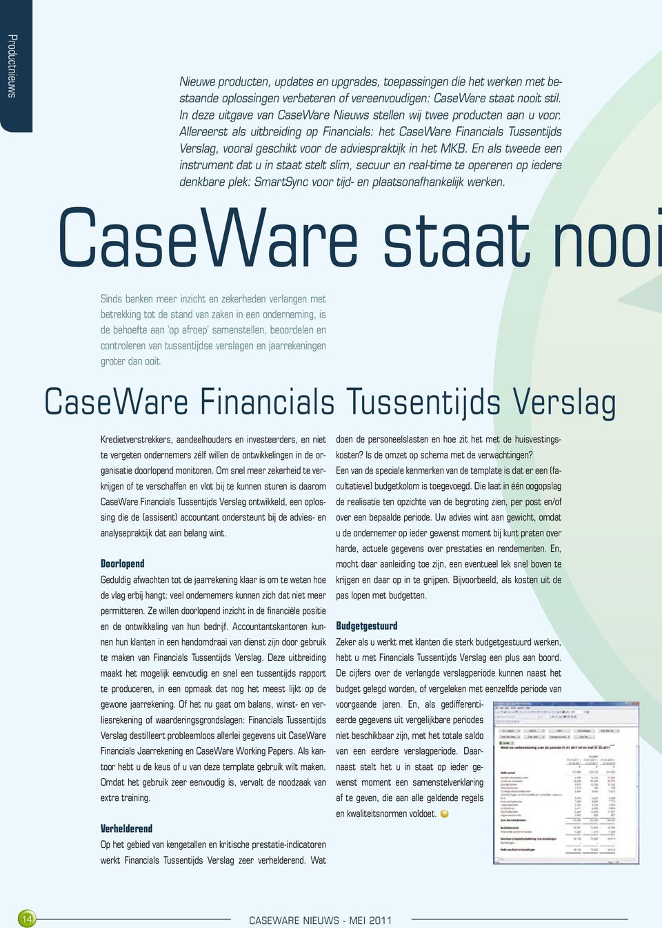 Allereerst als uitbreiding op Financials: het CaseWare Financials Tussentijds Verslag, vooral geschikt voor de adviespraktijk in het MKB.